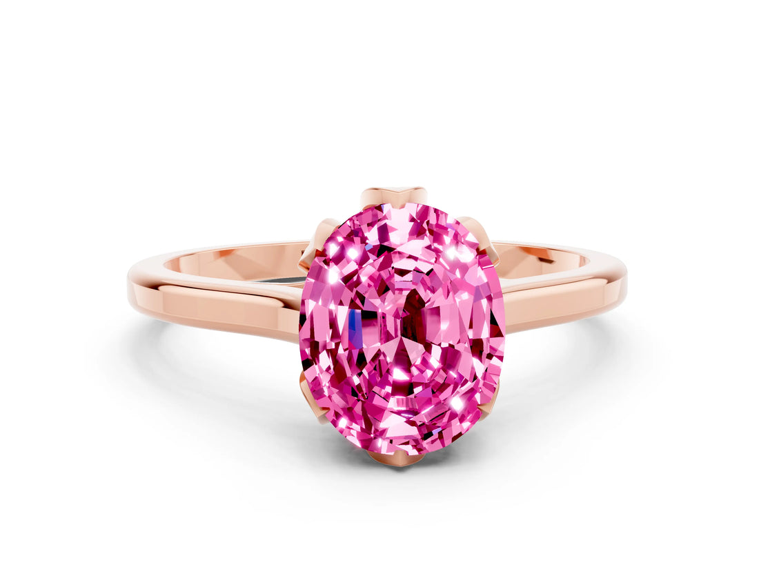 Rose gold Oval Cut Pink Sapphire Solitaire Ring with Flower Prong Setting and Classic Band_36