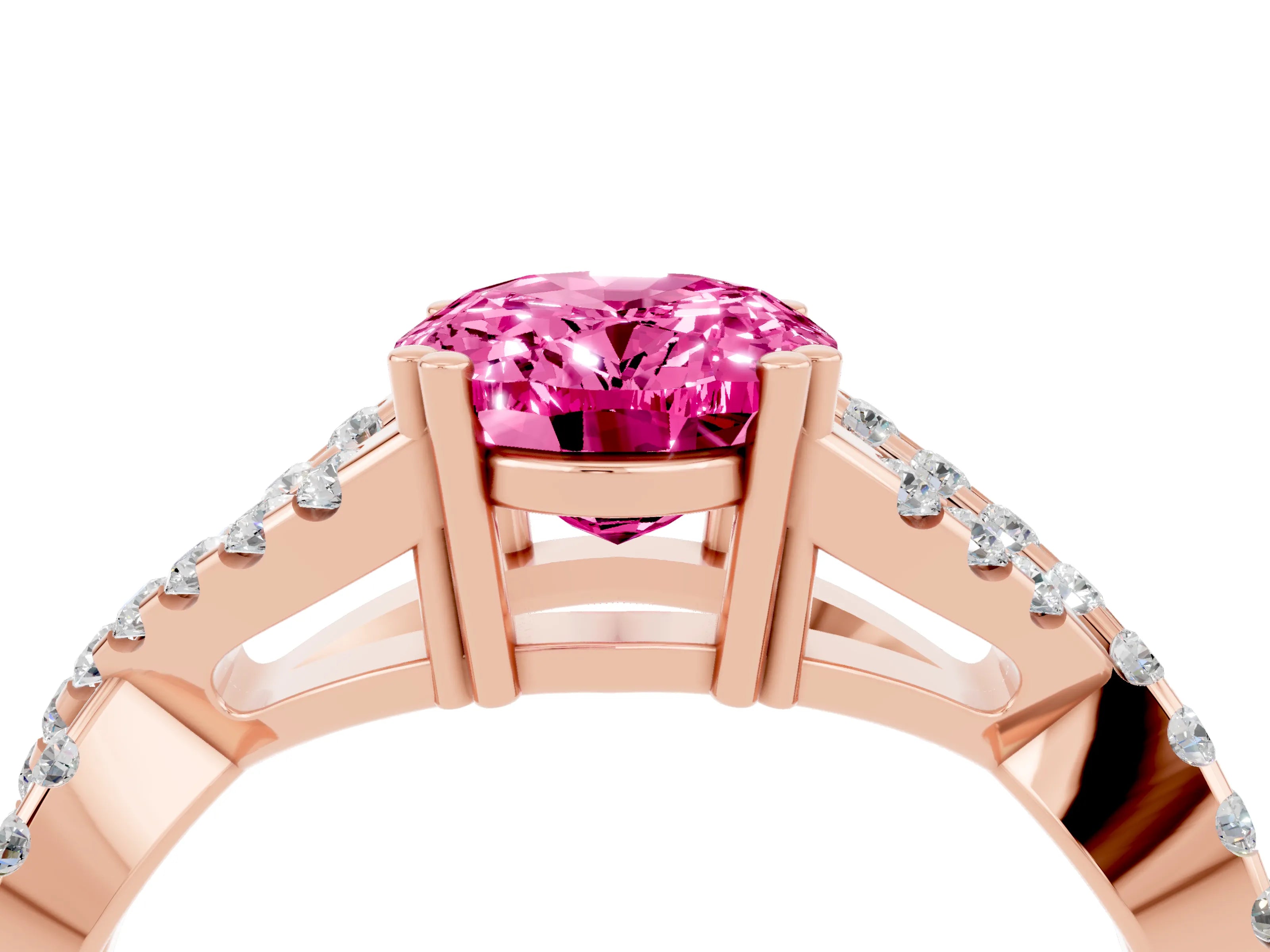 Rose gold Oval Cut Pink Sapphire Solitaire Ring with Four-Prong Setting and Twisted Pavé Band_16