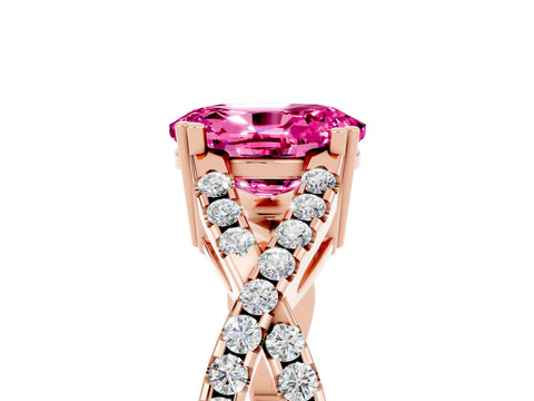 Rose gold Oval Cut Pink Sapphire Solitaire Ring with Four-Prong Setting and Twisted Pavé Band_17
