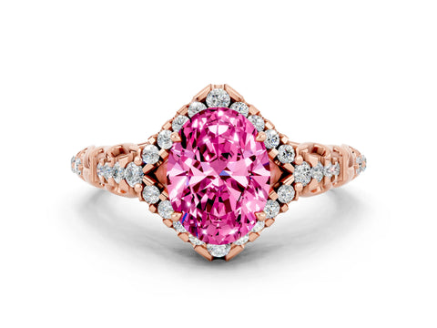 Rose gold Oval Cut Pink Sapphire Solitaire Ring with Hidden Halo and Pavé Band_12