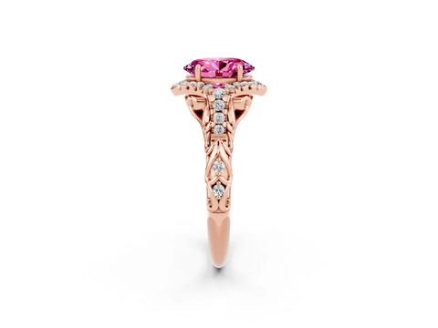 Rose gold Oval Cut Pink Sapphire Solitaire Ring with Hidden Halo and Pavé Band_14