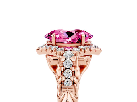 Rose gold Oval Cut Pink Sapphire Solitaire Ring with Hidden Halo and Pavé Band_17