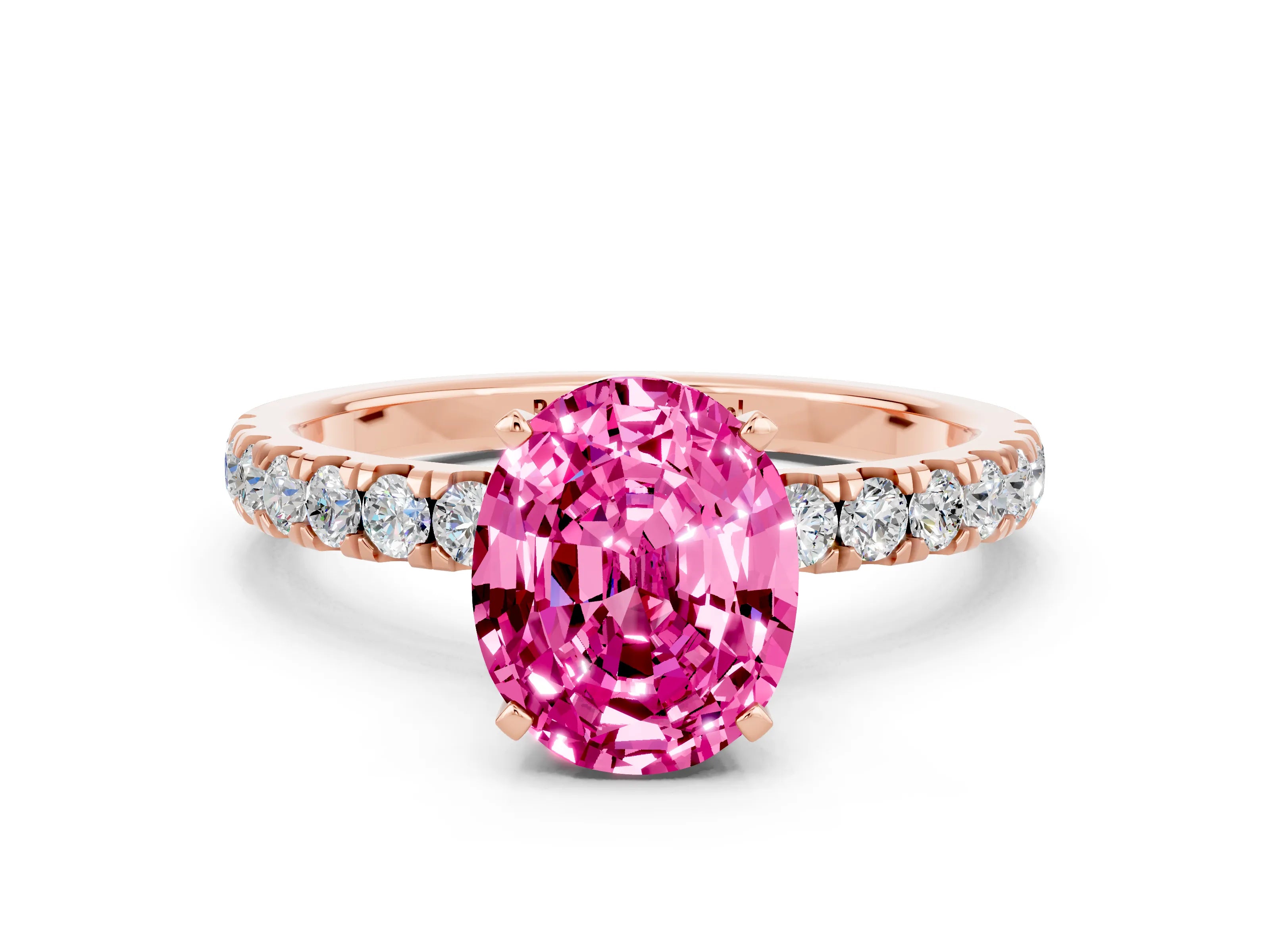 Rose gold Oval Cut Pink Sapphire Solitaire Ring with Pavé Accents and Four-Prong Setting_24