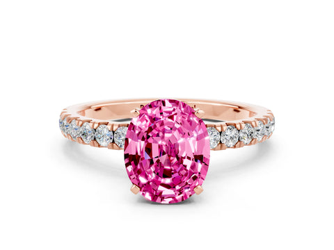 Rose gold Oval Cut Pink Sapphire Solitaire Ring with Pavé Accents and Four-Prong Setting_24