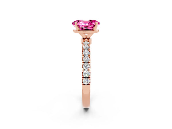 Rose gold Oval Cut Pink Sapphire Solitaire Ring with Pavé Accents and Four-Prong Setting