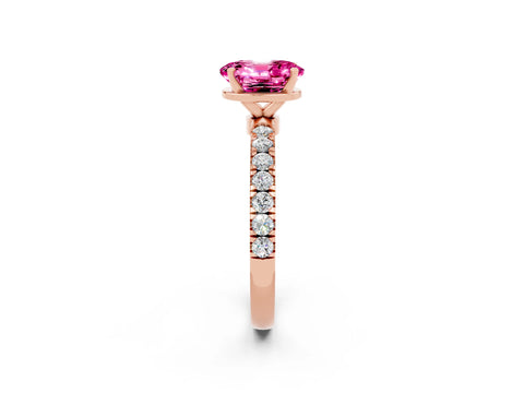 Rose gold Oval Cut Pink Sapphire Solitaire Ring with Pavé Accents and Four-Prong Setting_26