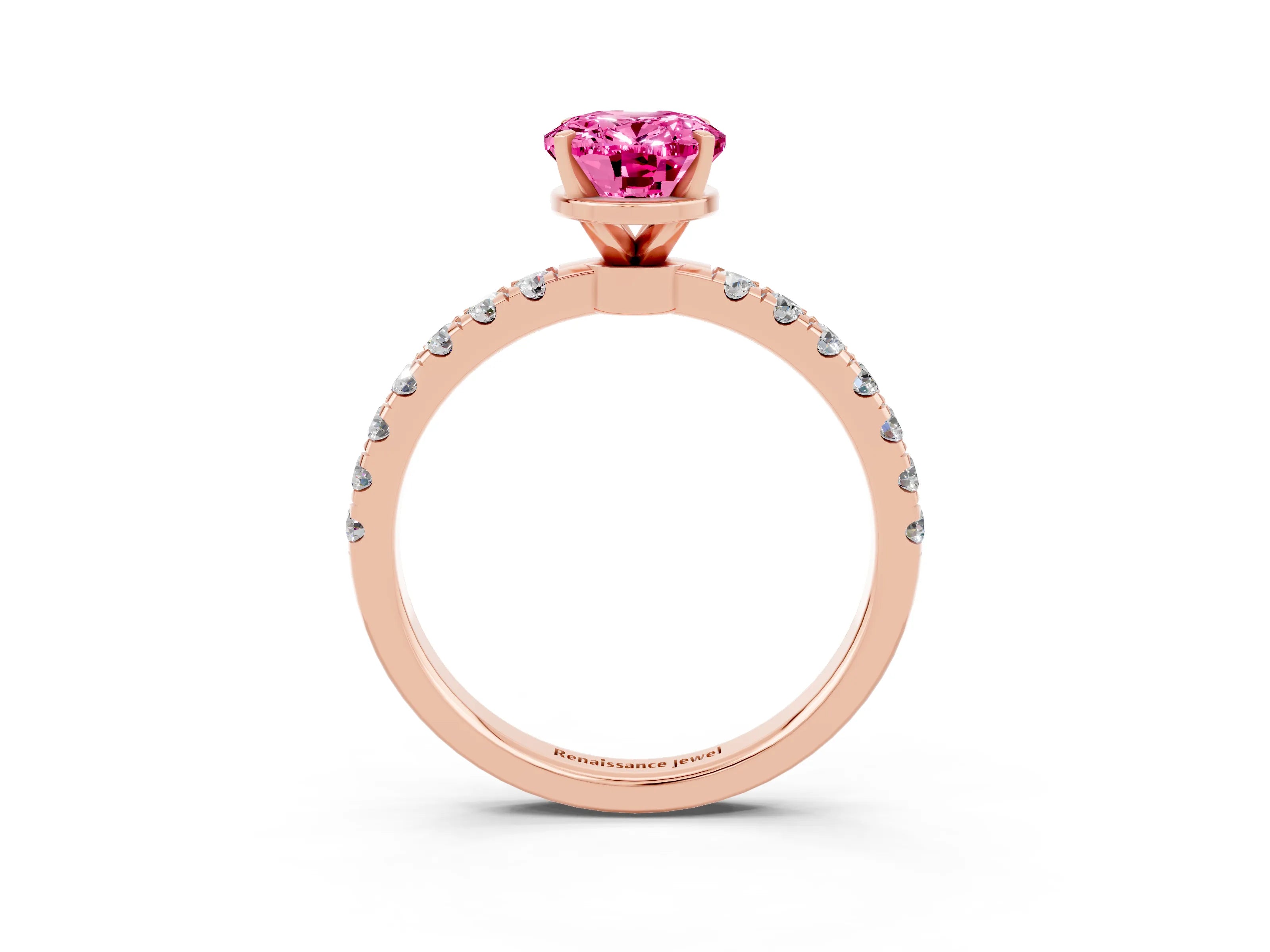 Rose gold Oval Cut Pink Sapphire Solitaire Ring with Pavé Accents and Four-Prong Setting_27