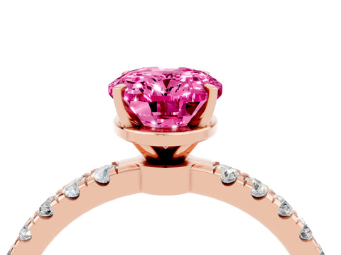 Rose gold Oval Cut Pink Sapphire Solitaire Ring with Pavé Accents and Four-Prong Setting_28