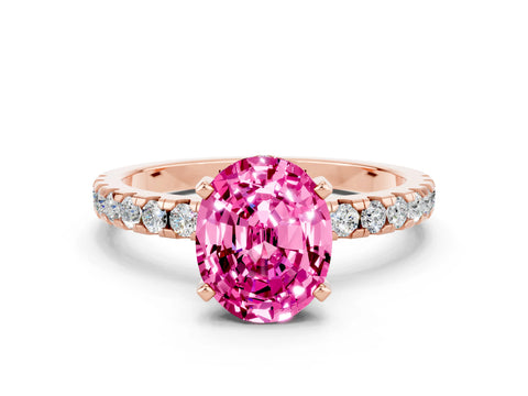 Rose gold Oval Cut Pink Sapphire Solitaire Ring with Pavé Band and Four-Prong Setting_60