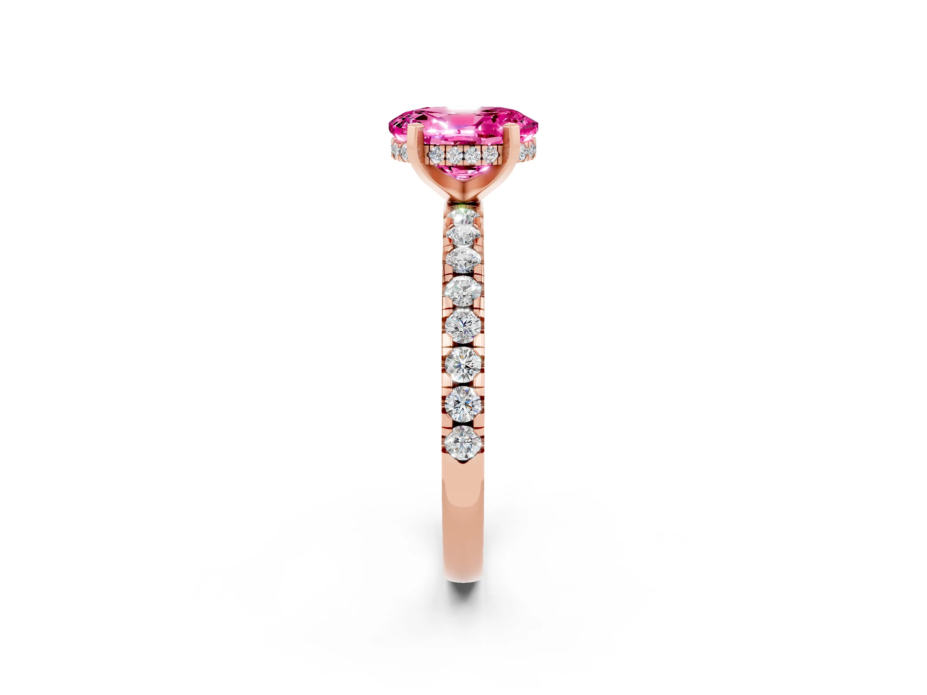 Rose gold Oval Cut Pink Sapphire Solitaire Ring with Pavé Band and Four-Prong Setting_62