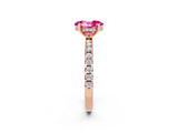 Rose gold Oval Cut Pink Sapphire Solitaire Ring with Pavé Band and Four-Prong Setting_62