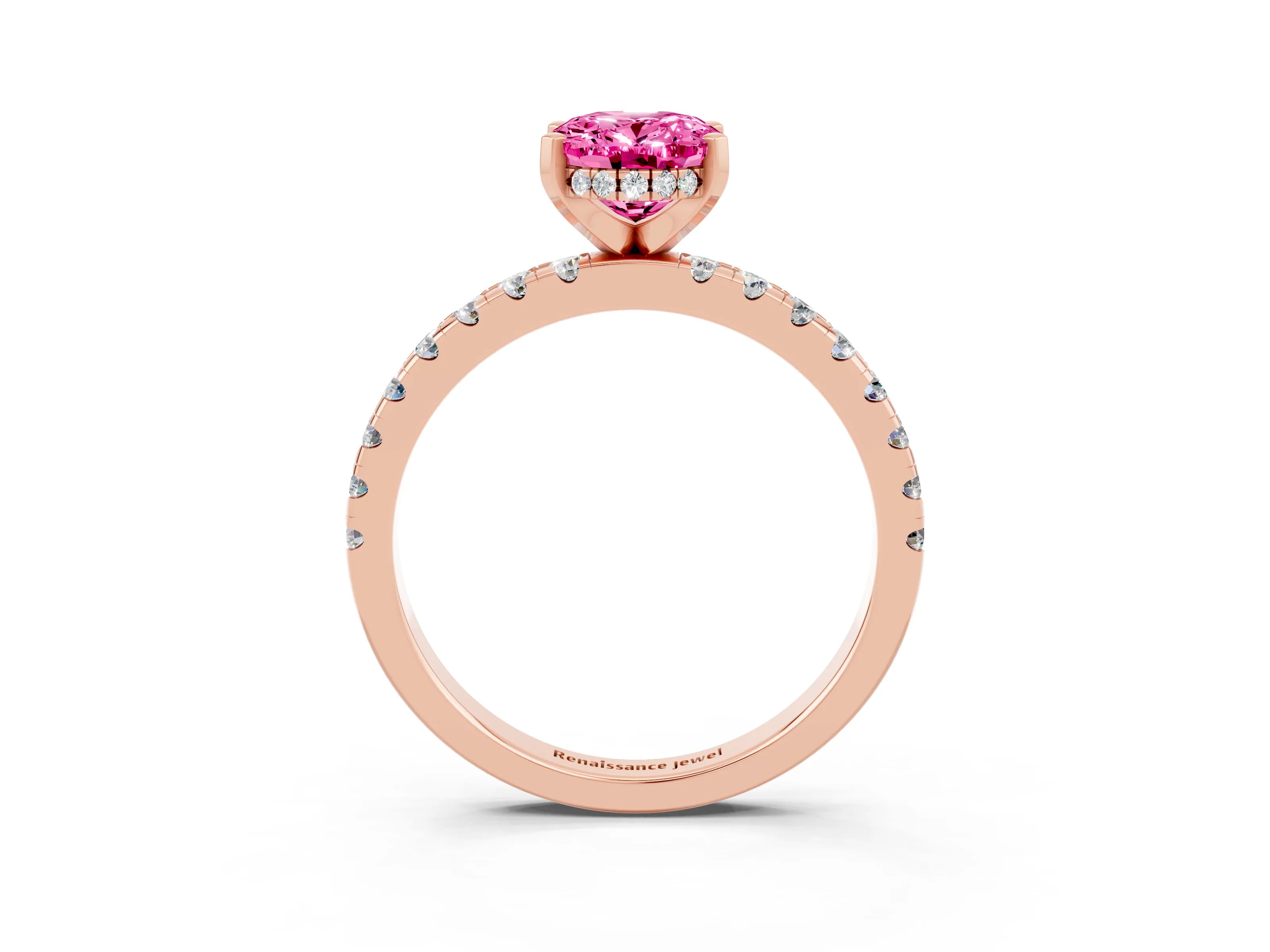 Rose gold Oval Cut Pink Sapphire Solitaire Ring with Pavé Band and Four-Prong Setting_63