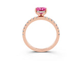Rose gold Oval Cut Pink Sapphire Solitaire Ring with Pavé Band and Four-Prong Setting_63
