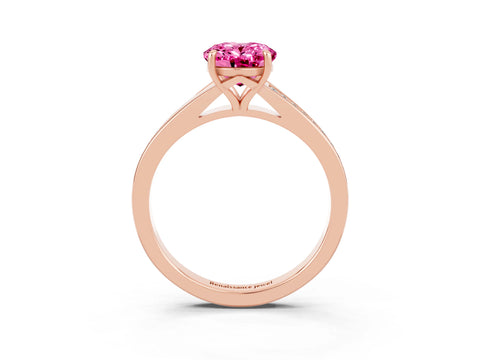 Rose gold Oval Cut Pink Sapphire Solitaire Ring with Pavé Band and Prong Setting_15