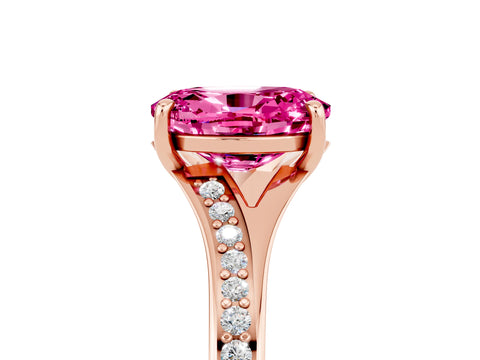 Rose gold Oval Cut Pink Sapphire Solitaire Ring with Pavé Band and Prong Setting_17