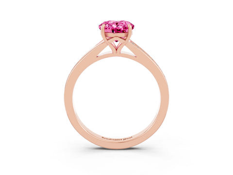 Rose gold Oval Cut Pink Sapphire Solitaire Ring with Pavé Band and Prong Setting_3