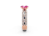 Rose gold Oval Cut Pink Sapphire Solitaire Ring with Pavé and Channel Set Band_26