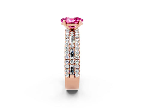 Rose gold Oval Cut Pink Sapphire Solitaire Ring with Pavé and Channel Set Band_26