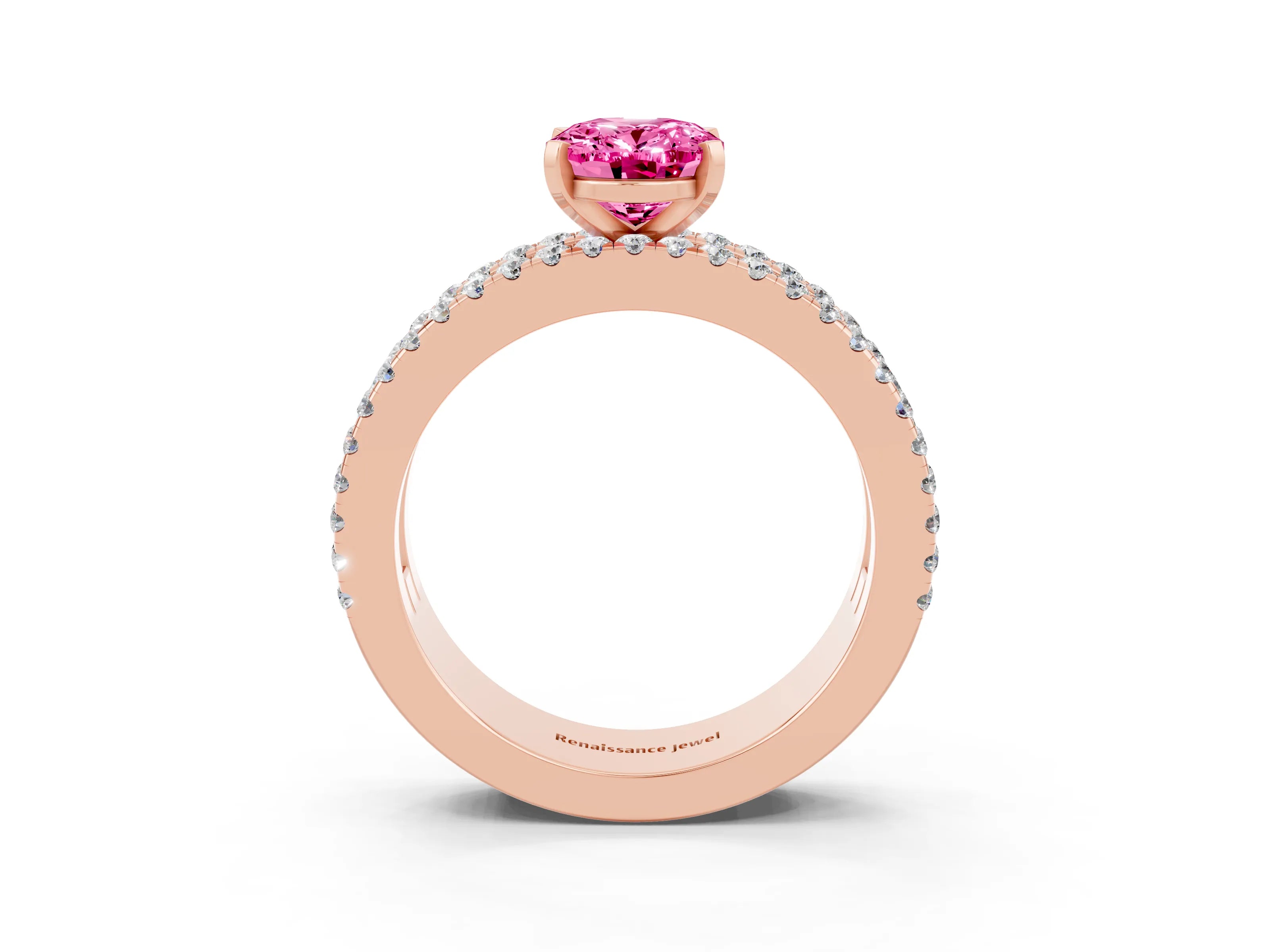 Rose gold Oval Cut Pink Sapphire Solitaire Ring with Pavé and Channel Set Band_27