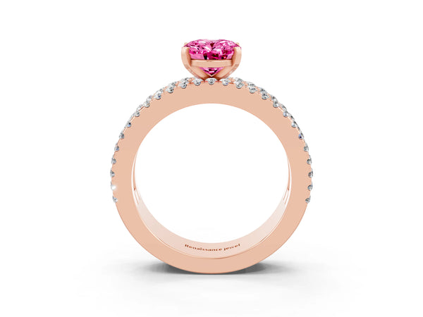 Rose gold Oval Cut Pink Sapphire Solitaire Ring with Pavé and Channel Set Band