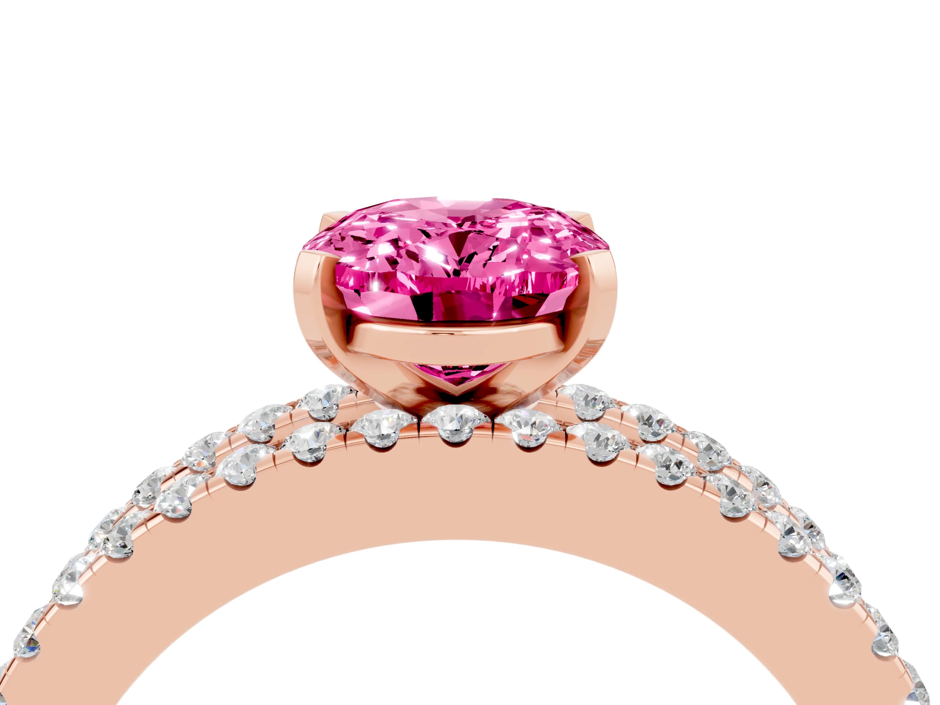 Rose gold Oval Cut Pink Sapphire Solitaire Ring with Pavé and Channel Set Band_28