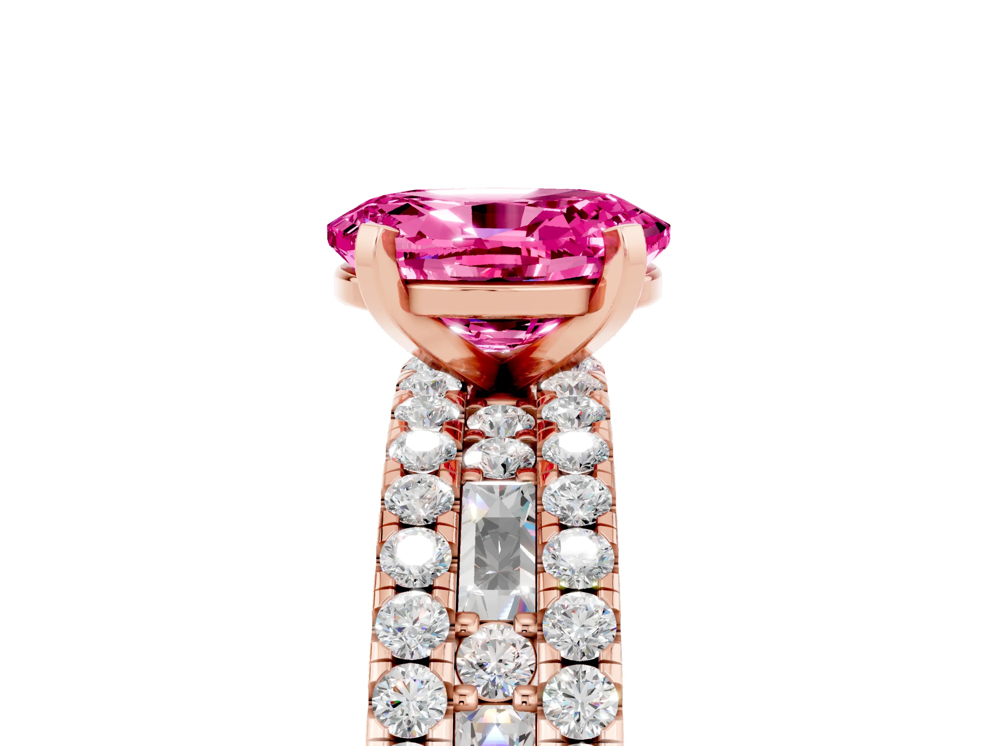 Rose gold Oval Cut Pink Sapphire Solitaire Ring with Pavé and Channel Set Band_29
