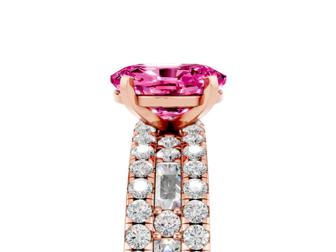 Rose gold Oval Cut Pink Sapphire Solitaire Ring with Pavé and Channel Set Band_29