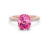 Rose gold Oval Cut Pink Sapphire Solitaire Ring with Pave Band and Four Prong Setting_12