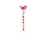 Rose gold Oval Cut Pink Sapphire Solitaire Ring with Pave Band and Four Prong Setting_14