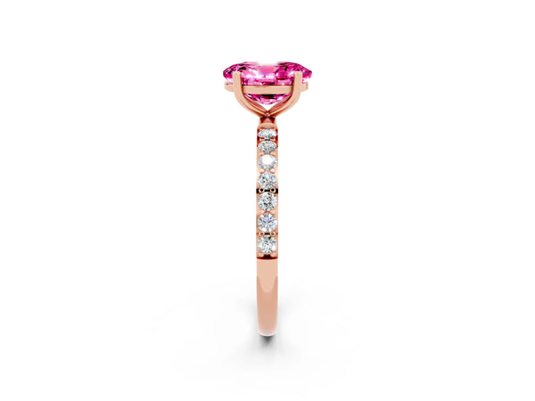 Rose gold Oval Cut Pink Sapphire Solitaire Ring with Round  Pavé Band and Prong Setting