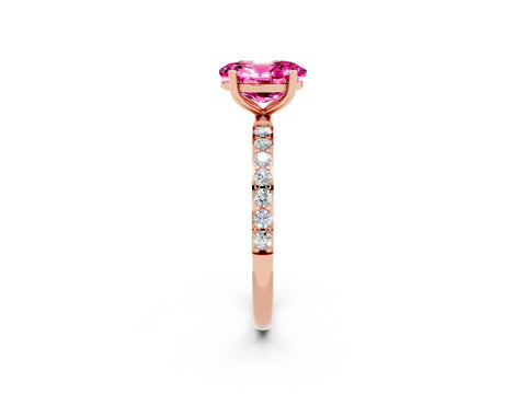 Rose gold Oval Cut Pink Sapphire Solitaire Ring with Pave Band and Four Prong Setting_14