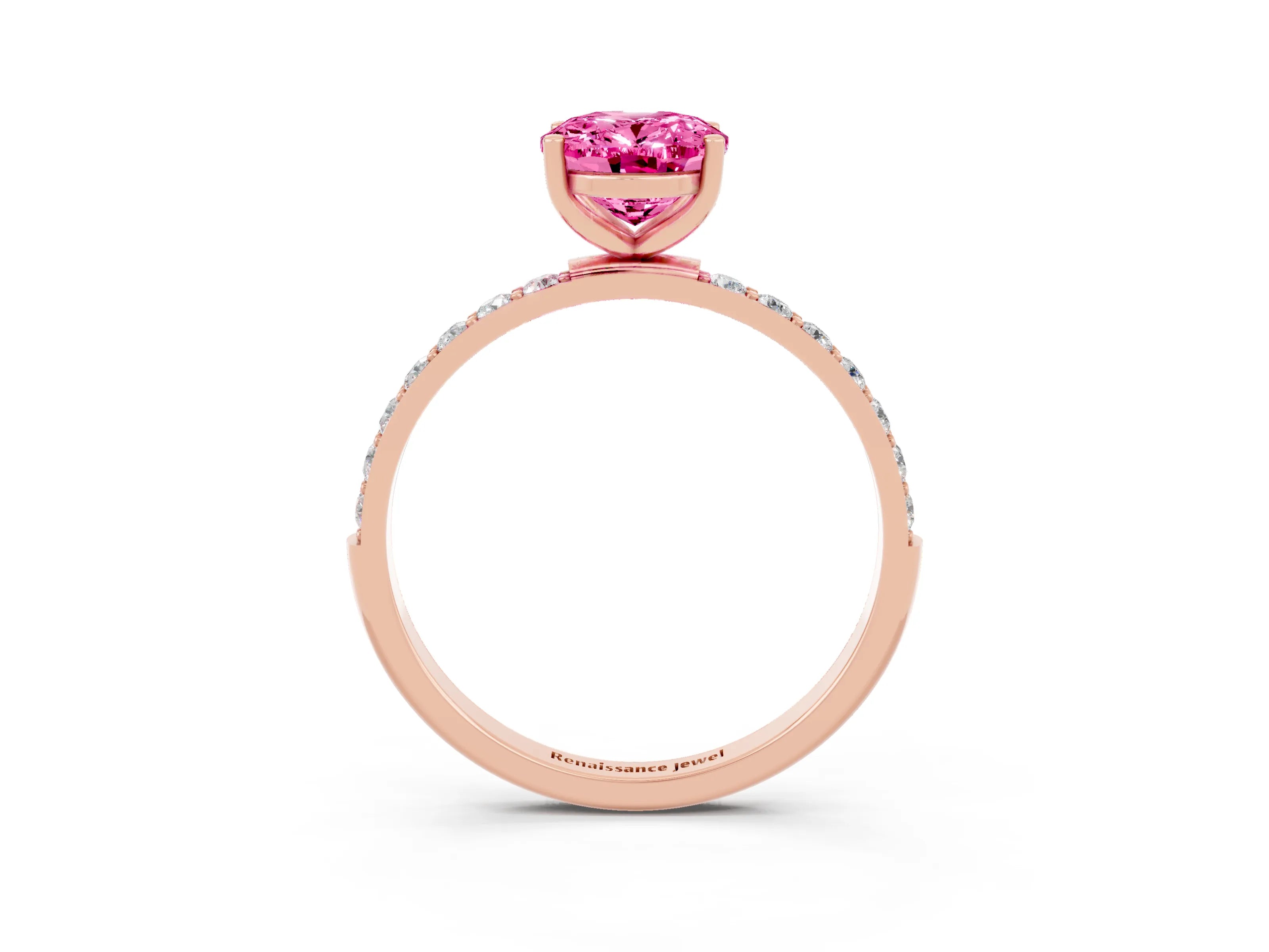 Rose gold Oval Cut Pink Sapphire Solitaire Ring with Pave Band and Four Prong Setting_15