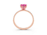 Rose gold Oval Cut Pink Sapphire Solitaire Ring with Pave Band and Four Prong Setting_15