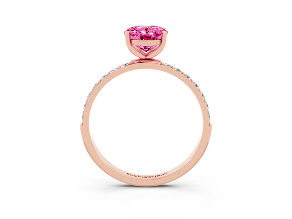 Rose gold Oval Cut Pink Sapphire Solitaire Ring with Round  Pavé Band and Prong Setting