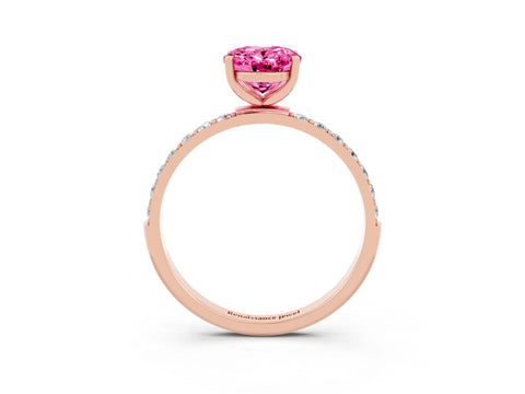 Rose gold Oval Cut Pink Sapphire Solitaire Ring with Pave Band and Four Prong Setting_15