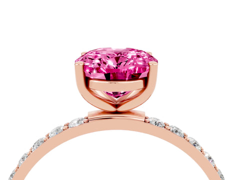 Rose gold Oval Cut Pink Sapphire Solitaire Ring with Pave Band and Four Prong Setting_16