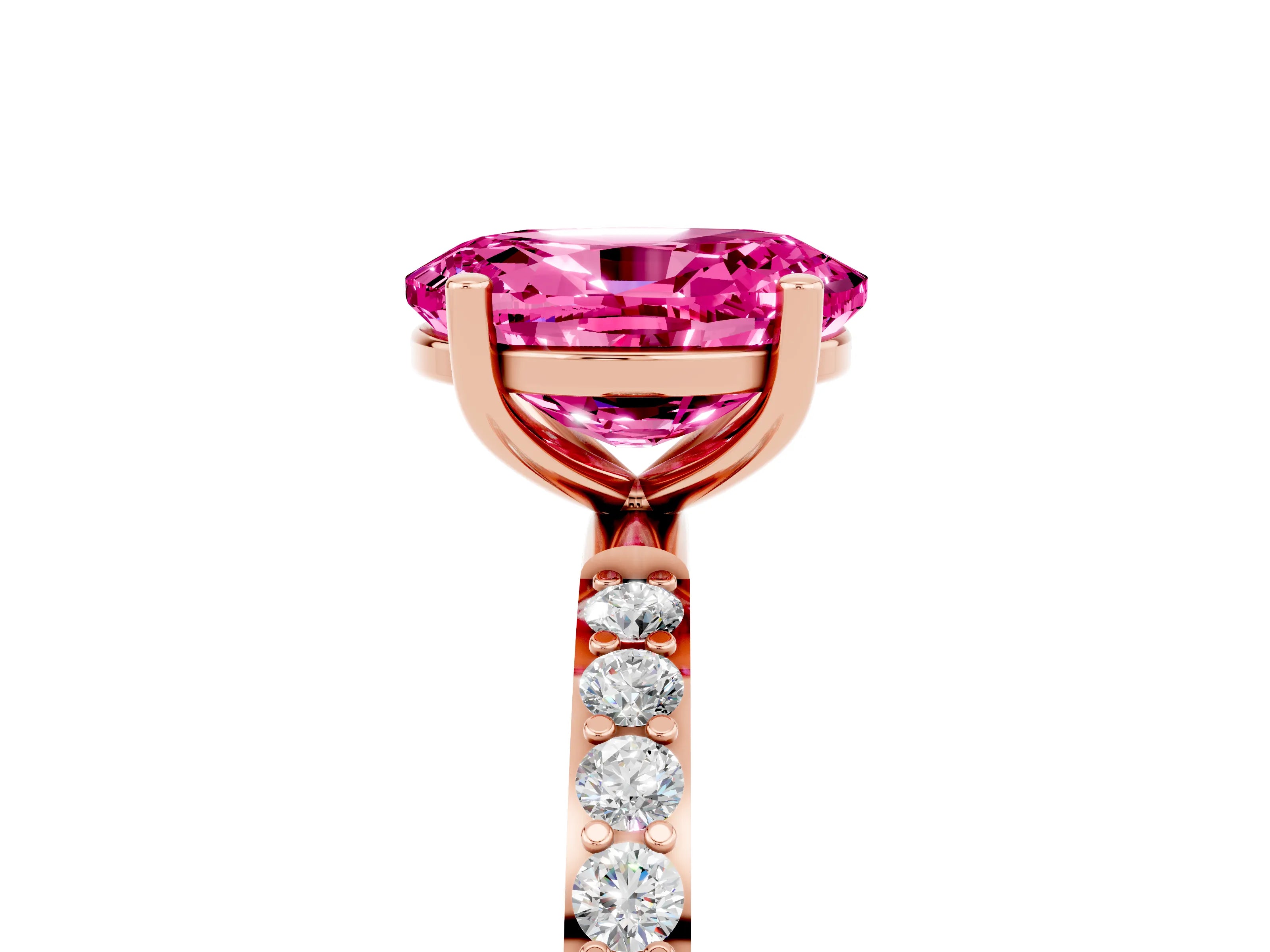 Rose gold Oval Cut Pink Sapphire Solitaire Ring with Pave Band and Four Prong Setting_17
