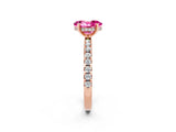 Rose gold Oval Cut Pink Sapphire Solitaire Ring with Round  Pavé Band and Four-Prong Setting_46