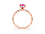 Rose gold Oval Cut Pink Sapphire Solitaire Ring with Round  Pavé Band and Four-Prong Setting_47