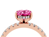Rose gold Oval Cut Pink Sapphire Solitaire Ring with Round  Pavé Band and Four-Prong Setting_48