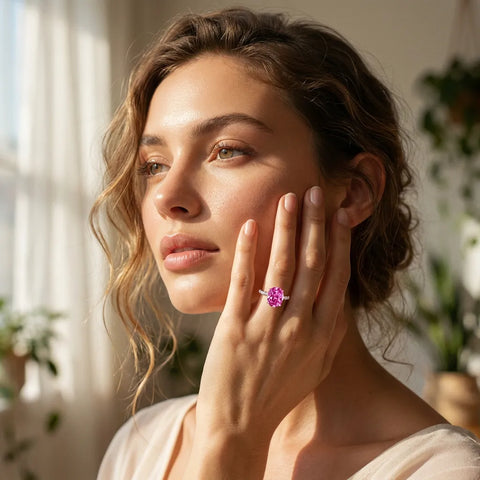 Rose gold Oval Cut Pink Sapphire Solitaire Ring with Round  Pavé Band and Four-Prong Setting_79