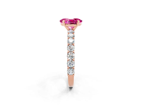 Rose gold Oval Cut Pink Sapphire Solitaire Ring with Shared Prong Pavé Band and Four-Prong Setting_2
