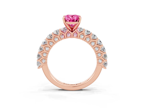 Rose gold Oval Cut Pink Sapphire Solitaire Ring with Shared Prong Pavé Band and Four-Prong Setting