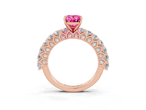 Rose gold Oval Cut Pink Sapphire Solitaire Ring with Shared Prong Pavé Band and Four-Prong Setting_3