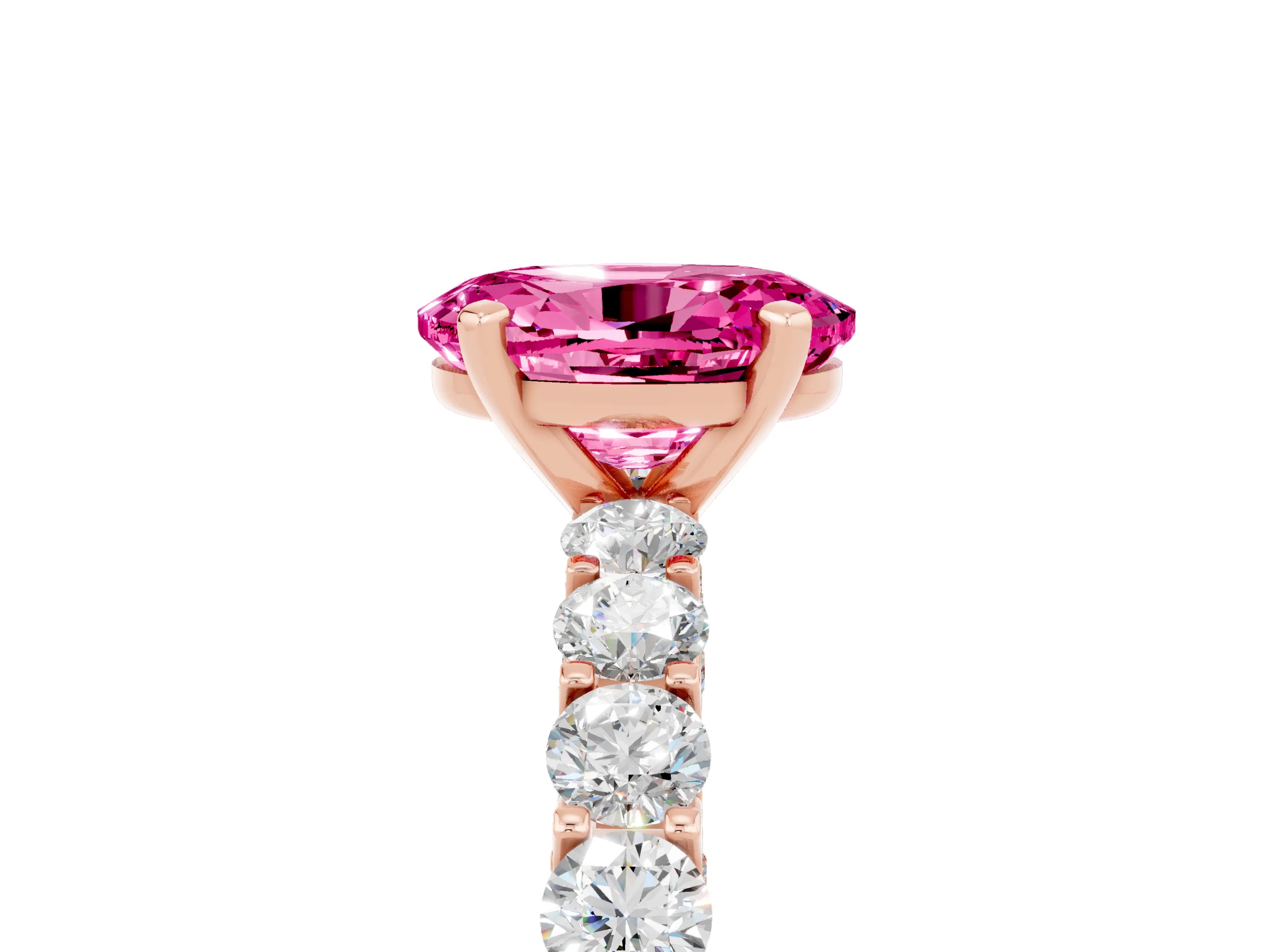 Rose gold Oval Cut Pink Sapphire Solitaire Ring with Shared Prong Pavé Band and Four-Prong Setting_5