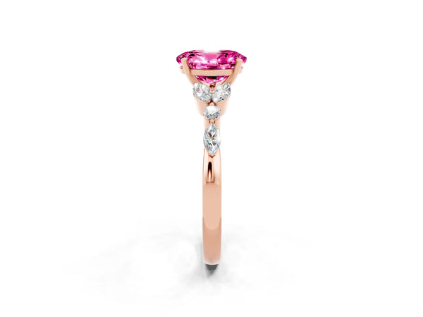 Rose gold Oval Cut Pink Sapphire Solitaire Ring with Side Stones and Four-Prong Setting