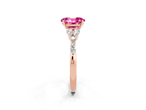 Rose gold Oval Cut Pink Sapphire Solitaire Ring with Side Stones and Four-Prong Setting_14