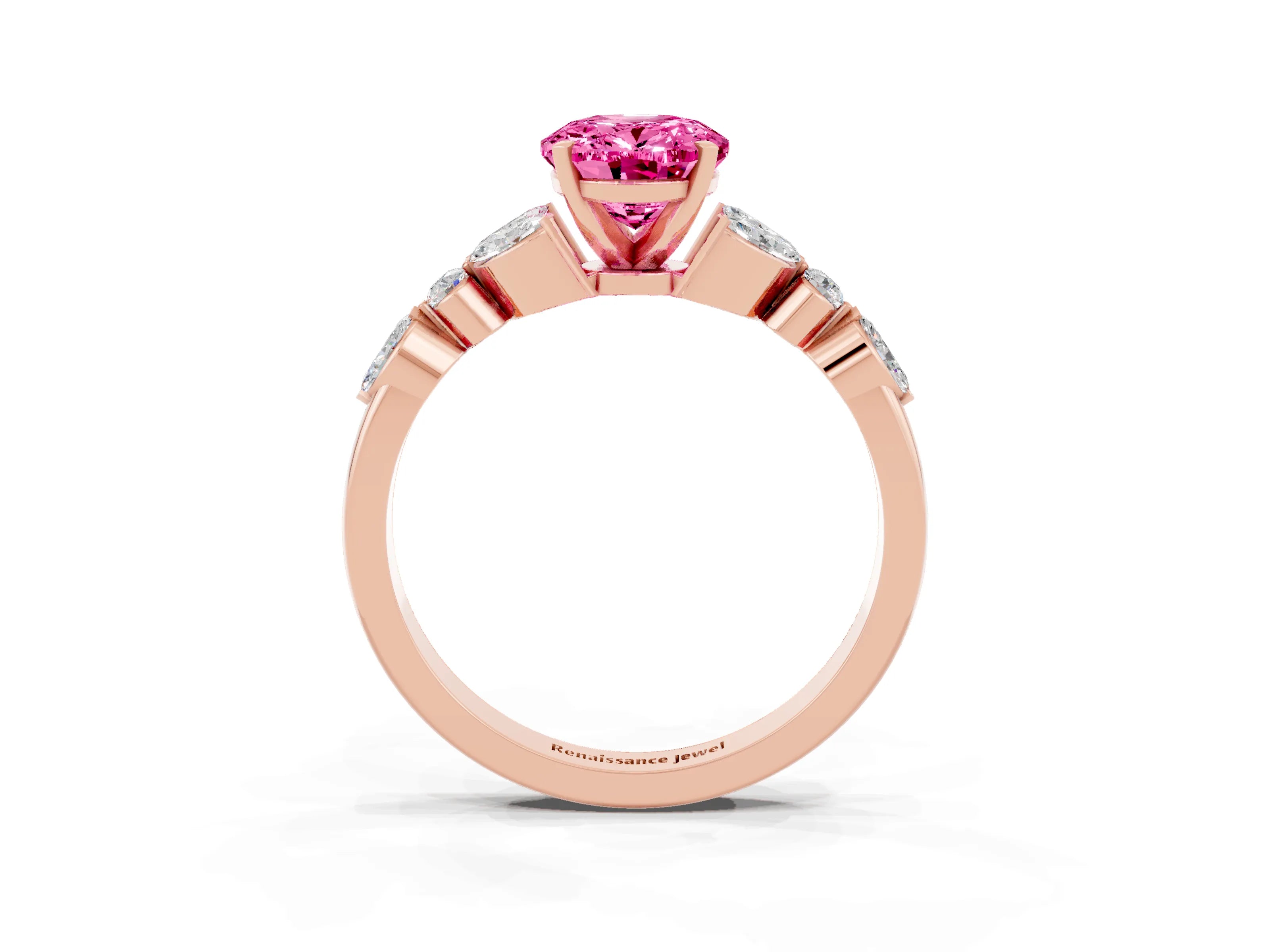 Rose gold Oval Cut Pink Sapphire Solitaire Ring with Side Stones and Four-Prong Setting_15