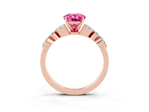 Rose gold Oval Cut Pink Sapphire Solitaire Ring with Side Stones and Four-Prong Setting_15