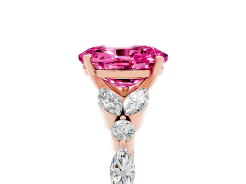 Rose gold Oval Cut Pink Sapphire Solitaire Ring with Side Stones and Four-Prong Setting_17
